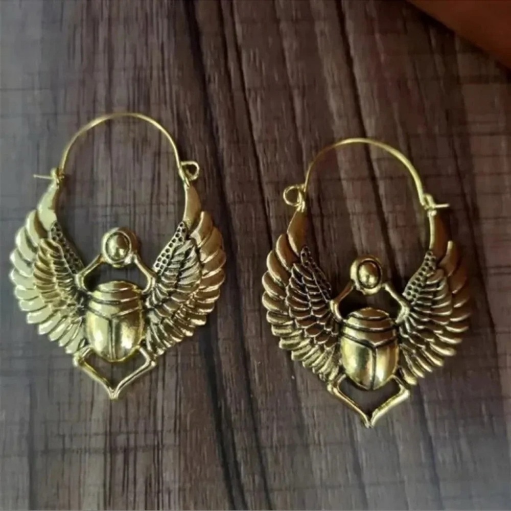 Big Beetle-Egyptian 18k Scarab Talisman Good Luck Earrings - Picture 4 of 9
